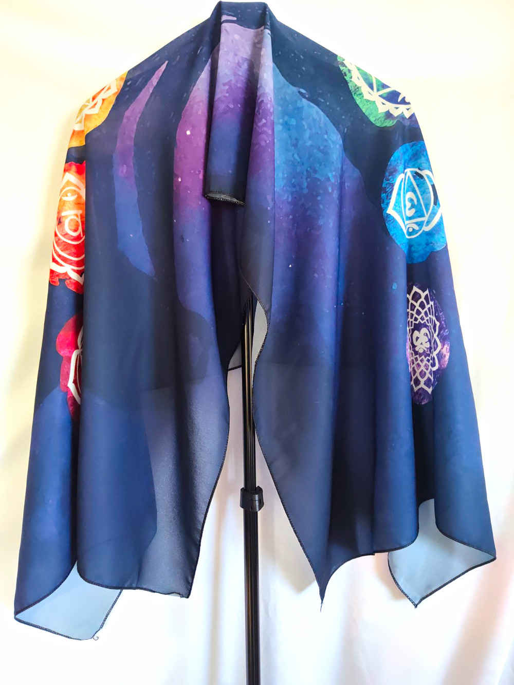 Navy Purple Multicolor Chakra Graphic Print Square Scarf Chiffon Polyester